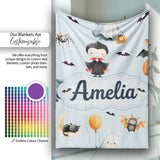 Cute Halloween Dracula Ghost Bats on Soft Blue Background Seamless  Personalised Custom Name Super Soft Fleece Blanket Bed Sofa Throw