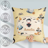 Custom Name Dracula Ghost Bats on Warm Beige Background Seamless Square Filled Cushion Throw Pillow Sofa Bed Home Decor Zip Washable UK Made