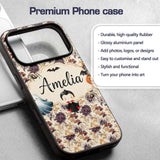 Vintage Floral Chrysanthemum Flowers on Cream Custom Name Protective Phone Case Mobile Cover Durable Everyday Smartphone Shock Resistant