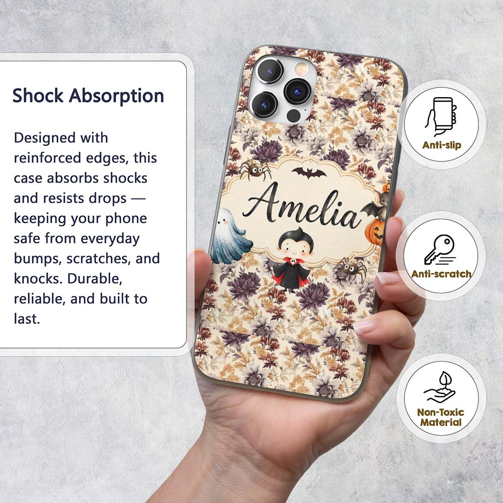 Vintage Floral Chrysanthemum Flowers on Cream Custom Name Protective Phone Case Mobile Cover Durable Everyday Smartphone Shock Resistant