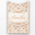 Elegant Peach Floral Blossoms on Soft Cream Background Seamless  Personalised Custom Name Super Soft Fleece Blanket Bed Sofa Throw