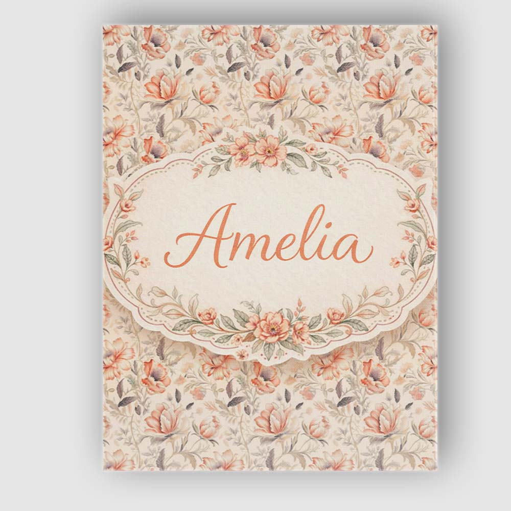 Personalised Name Elegant Peach Floral Custom  Unique Gift Idea Modern Room Accent Canvas Wall Art Print Decor Picture Ready to Hang