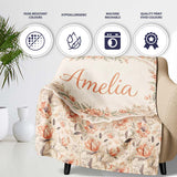 Elegant Peach Floral Blossoms on Soft Cream Background Seamless  Personalised Custom Name Super Soft Fleece Blanket Bed Sofa Throw