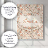 Personalised Name Elegant Peach Floral Custom  Unique Gift Idea Modern Room Accent Canvas Wall Art Print Decor Picture Ready to Hang