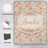 Personalised Name Elegant Peach Floral Custom  Unique Gift Idea Modern Room Accent Canvas Wall Art Print Decor Picture Ready to Hang