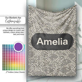 Wave Line Texture Black Cream Flowing Abstract Stripe Pattern Lovely  Personalised Custom Name Super Soft Fleece Blanket Bed Sofa Throw