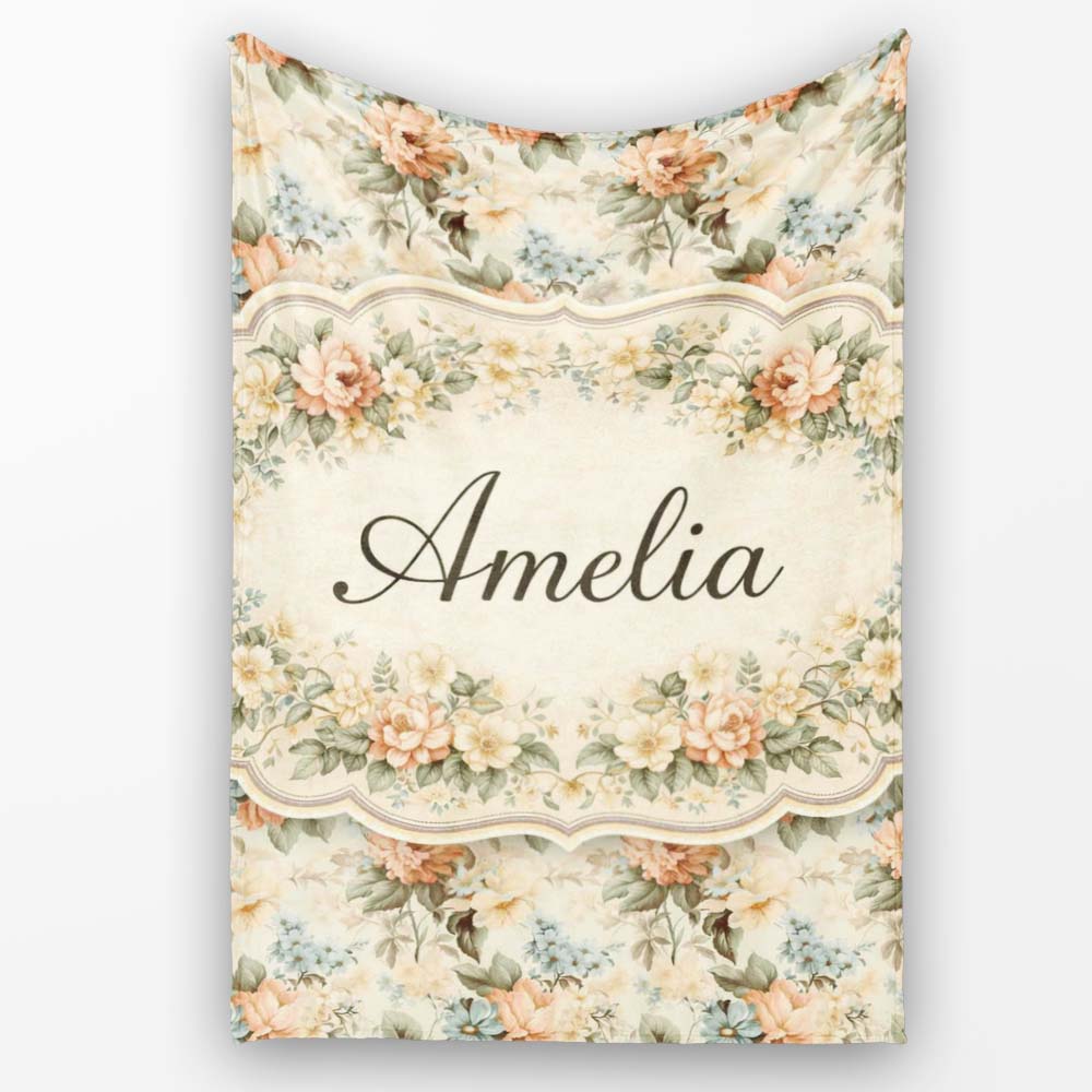 Soft Pastel Floral Garden Bouquet on Cream Background Seamless  Personalised Custom Name Super Soft Fleece Blanket Bed Sofa Throw
