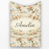 Soft Pastel Floral Garden Bouquet on Cream Background Seamless  Personalised Custom Name Super Soft Fleece Blanket Bed Sofa Throw