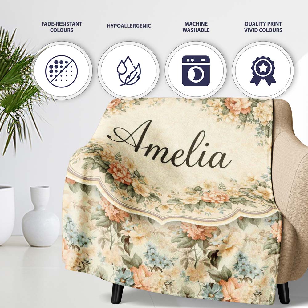 Soft Pastel Floral Garden Bouquet on Cream Background Seamless  Personalised Custom Name Super Soft Fleece Blanket Bed Sofa Throw
