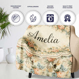 Soft Pastel Floral Garden Bouquet on Cream Background Seamless  Personalised Custom Name Super Soft Fleece Blanket Bed Sofa Throw