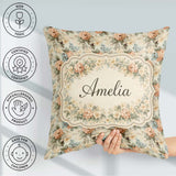 Custom Name Soft Pastel Floral Garden Bouquet on Cream Seamless Square Filled Cushion Throw Pillow Sofa Bed Home Decor Zip Washable UK Made