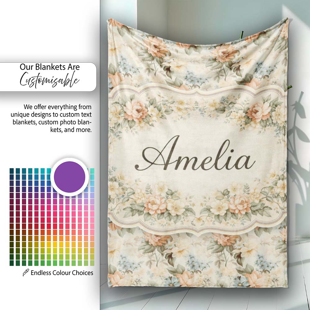 Soft Pastel Floral Garden Bouquet on Cream Background Seamless  Personalised Custom Name Super Soft Fleece Blanket Bed Sofa Throw