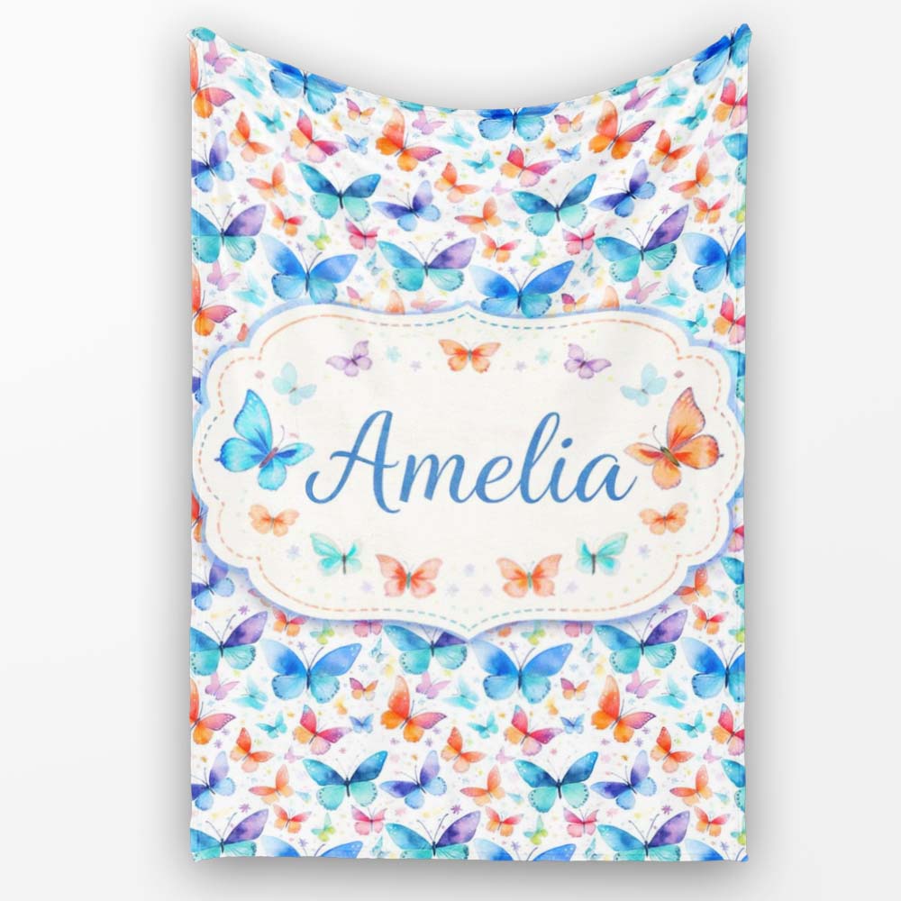Bright Rainbow Butterflies with Colorful Floral Accents Seamless  Personalised Custom Name Super Soft Fleece Blanket Bed Sofa Throw