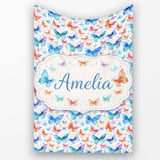 Bright Rainbow Butterflies with Colorful Floral Accents Seamless  Personalised Custom Name Super Soft Fleece Blanket Bed Sofa Throw