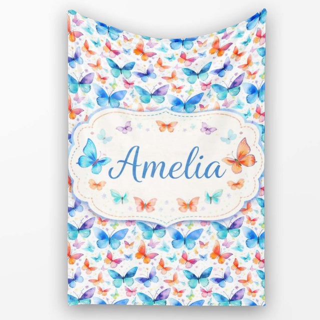 Bright Rainbow Butterflies with Colorful Floral Accents Seamless  Personalised Custom Name Super Soft Fleece Blanket Bed Sofa Throw