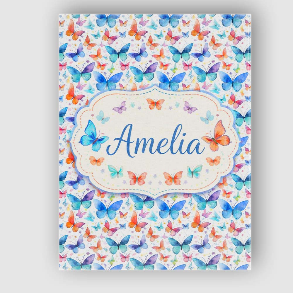 Personalised Name Bright Rainbow Butterflies Custom Bespoke  Contemporary Display Canvas Wall Art Print Decor Picture Ready to Hang