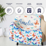 Bright Rainbow Butterflies with Colorful Floral Accents Seamless  Personalised Custom Name Super Soft Fleece Blanket Bed Sofa Throw