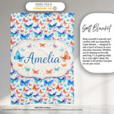 Bright Rainbow Butterflies with Colorful Floral Accents Seamless  Personalised Custom Name Super Soft Fleece Blanket Bed Sofa Throw