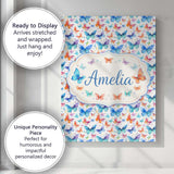 Personalised Name Bright Rainbow Butterflies Custom Bespoke  Contemporary Display Canvas Wall Art Print Decor Picture Ready to Hang