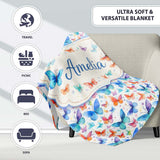Bright Rainbow Butterflies with Colorful Floral Accents Seamless  Personalised Custom Name Super Soft Fleece Blanket Bed Sofa Throw