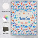 Personalised Name Bright Rainbow Butterflies Custom Bespoke  Contemporary Display Canvas Wall Art Print Decor Picture Ready to Hang