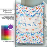 Bright Rainbow Butterflies with Colorful Floral Accents Seamless  Personalised Custom Name Super Soft Fleece Blanket Bed Sofa Throw