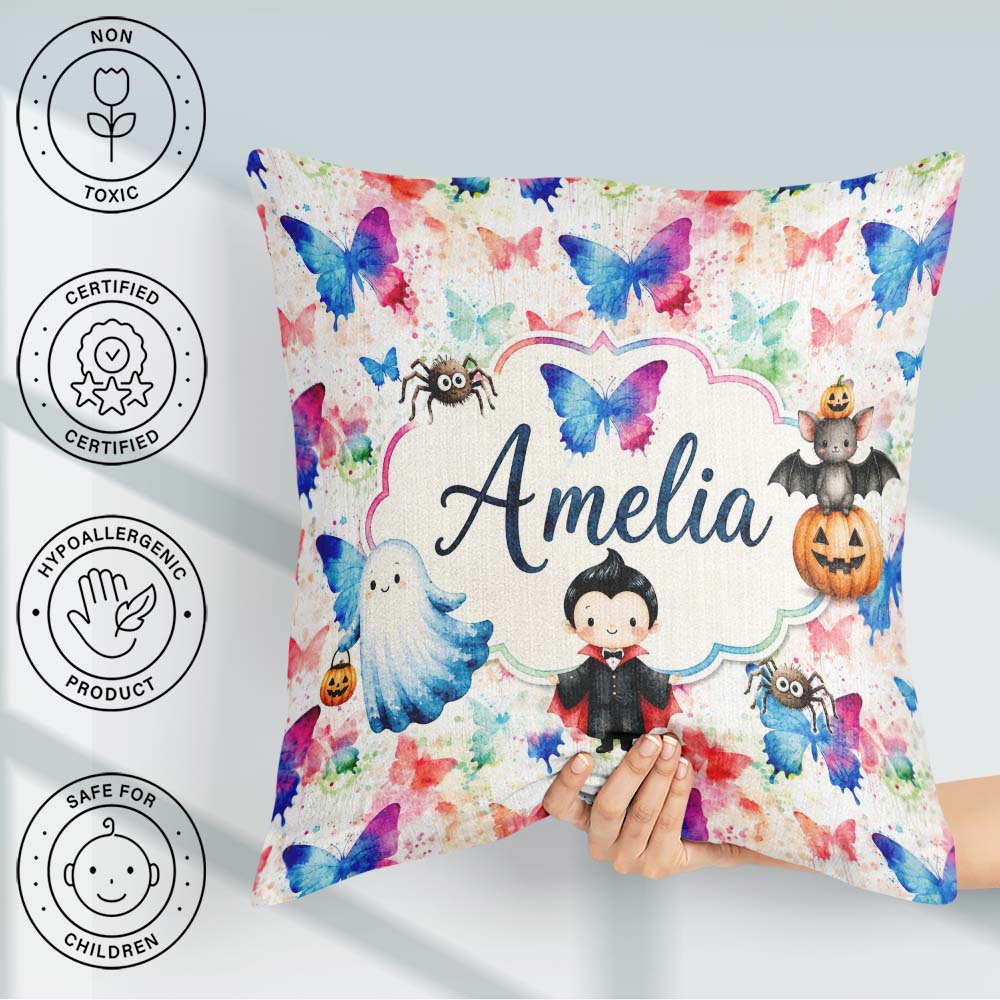 Custom Name Artistic Watercolor Butterflies with Splash Seamless Square Filled Cushion Throw Pillow Sofa Bed Home Decor Zip Washable UK Made