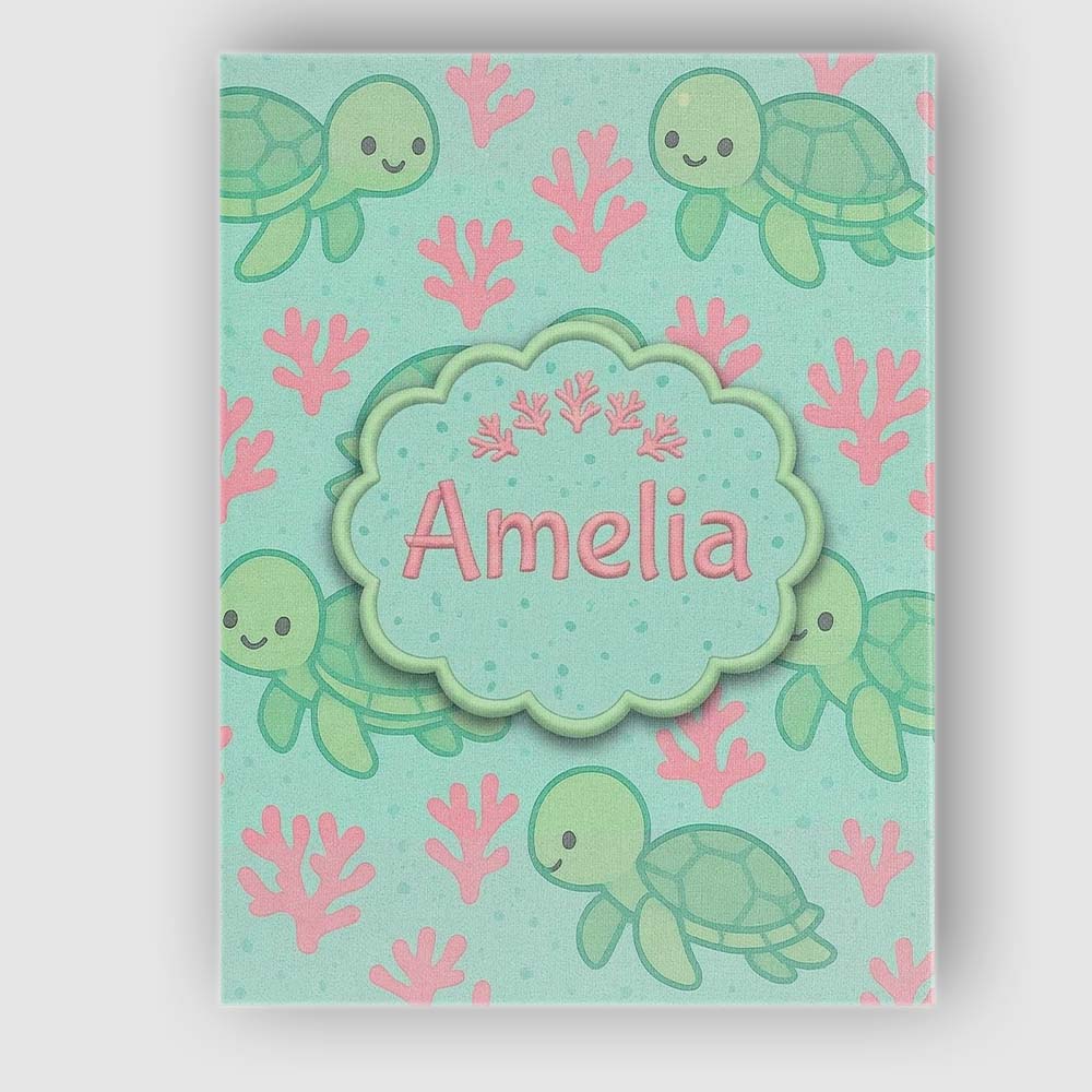 Personalised Name Cute Sea Turtle Coral Cartoon Animal Pattern Custom Modern Room Accent Canvas Wall Art Print Decor Picture Ready to Hang