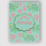 Personalised Name Cute Sea Turtle Coral Cartoon Animal Pattern Custom Modern Room Accent Canvas Wall Art Print Decor Picture Ready to Hang
