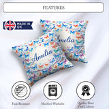 Custom Name Vibrant and Multicolor Butterflies on Light Seamless Square Filled Cushion Throw Pillow Sofa Bed Home Decor Zip Washable UK Made