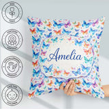 Custom Name Vibrant and Multicolor Butterflies on Light Seamless Square Filled Cushion Throw Pillow Sofa Bed Home Decor Zip Washable UK Made