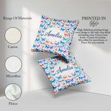 Custom Name Vibrant and Multicolor Butterflies on Light Seamless Square Filled Cushion Throw Pillow Sofa Bed Home Decor Zip Washable UK Made