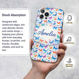 Vibrant Blue and Multicolor Butterflies on Light Custom Name Protective Phone Case Mobile Cover Durable Everyday Smartphone Shock Resistant