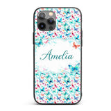 Cute Blue and Pink Butterflies with Heart Accents Custom Name Protective Phone Case Mobile Cover Durable Everyday Smartphone Shock Resistant