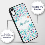 Cute Blue and Pink Butterflies with Heart Accents Custom Name Protective Phone Case Mobile Cover Durable Everyday Smartphone Shock Resistant