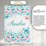 Cute Blue and Pink Butterflies with Heart Accents Seamless Pattern  Personalised Custom Name Super Soft Fleece Blanket Bed Sofa Throw