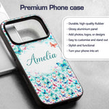 Cute Blue and Pink Butterflies with Heart Accents Custom Name Protective Phone Case Mobile Cover Durable Everyday Smartphone Shock Resistant