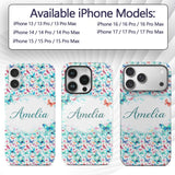 Cute Blue and Pink Butterflies with Heart Accents Custom Name Protective Phone Case Mobile Cover Durable Everyday Smartphone Shock Resistant