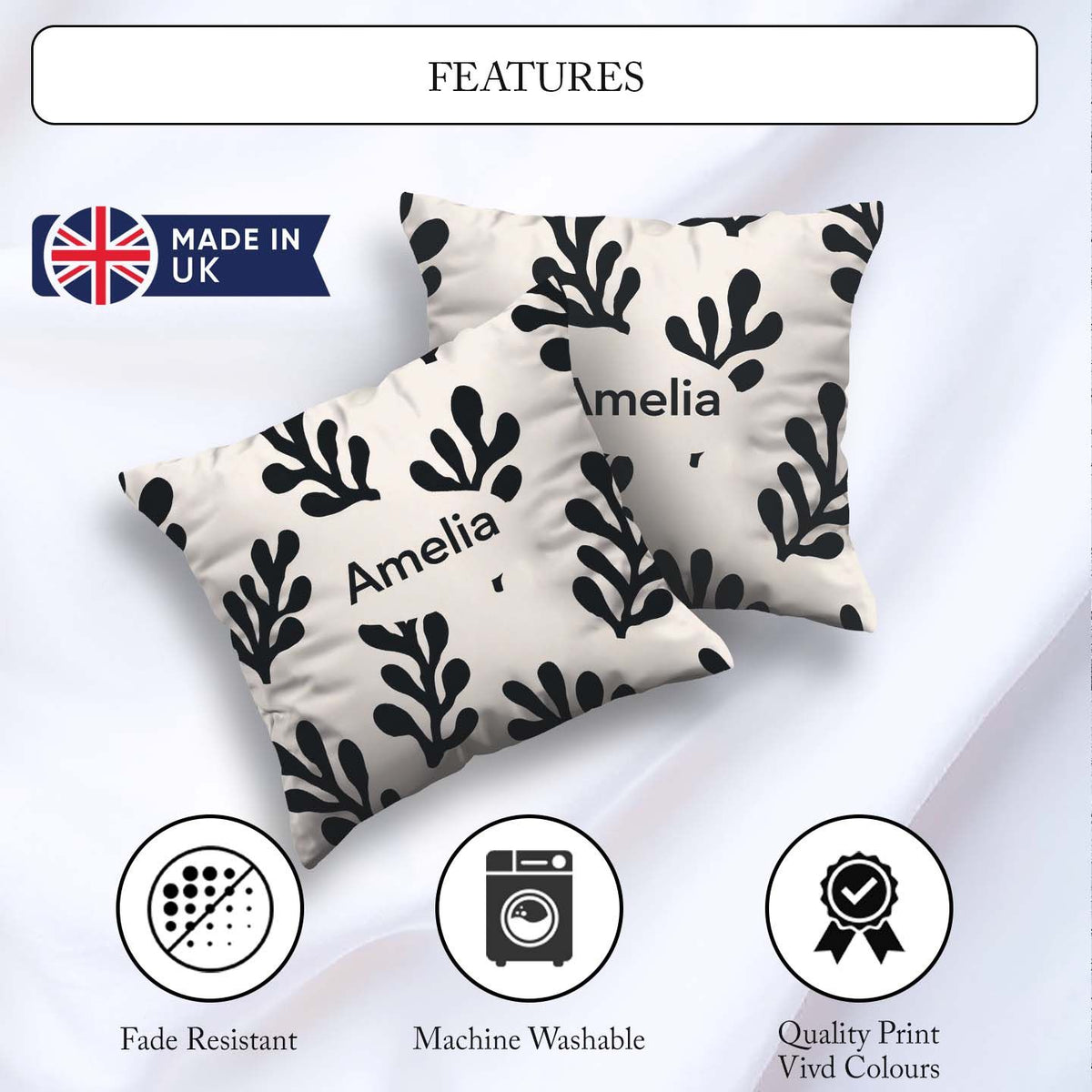 Custom Name Contour Lines Black Cream Abstract Landscape Pattern Square Filled Cushion Throw Pillow Sofa Bed Home Decor Zip Washable UK Made