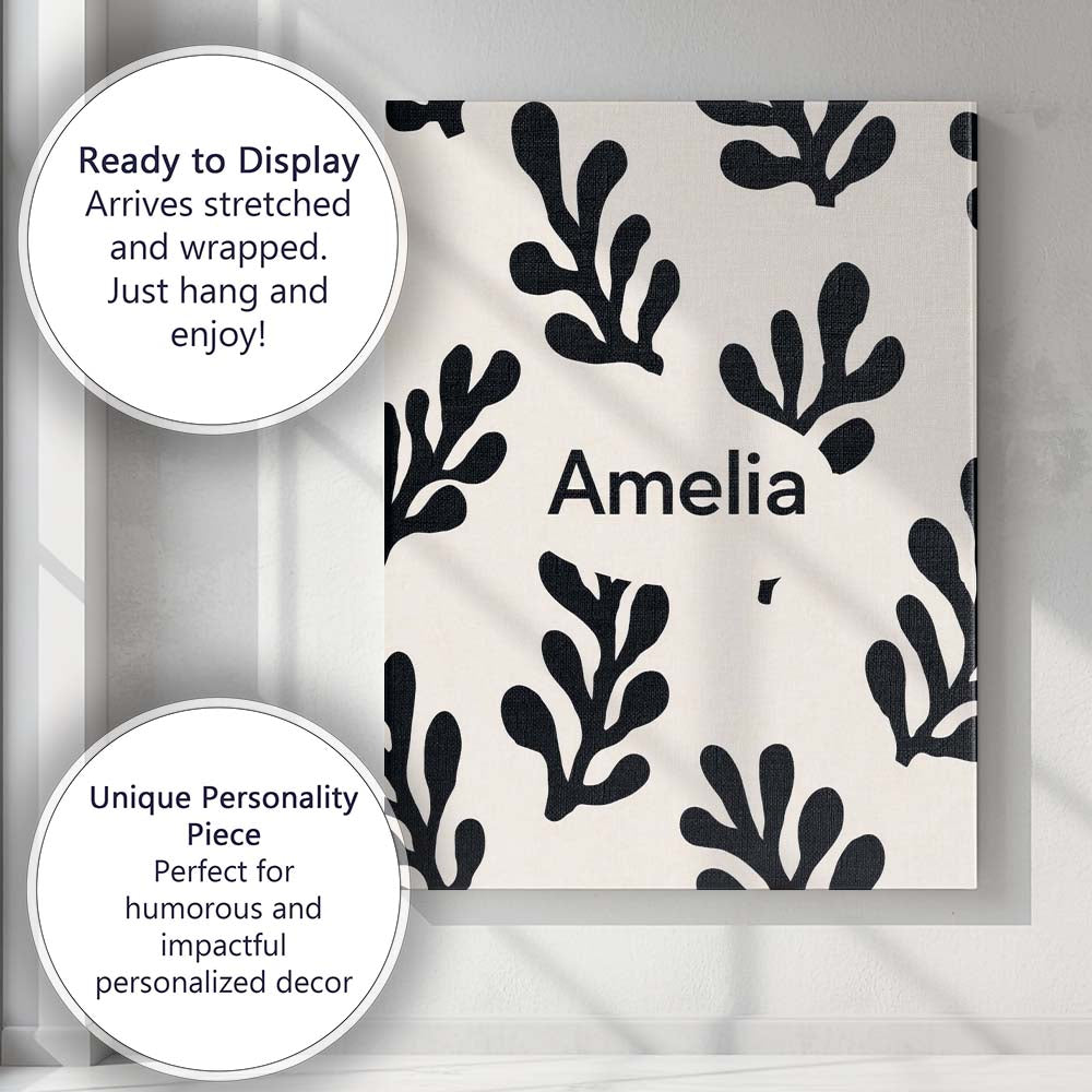 Personalised Name Topographic Contour Lines Black Cream Abstract Custom  Interior Canvas Wall Art Print Decor Picture Ready to Hang
