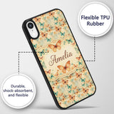 Warm Toned Butterflies with Artistic Vintage Wash Custom Name Protective Phone Case Mobile Cover Durable Everyday Smartphone Shock Resistant
