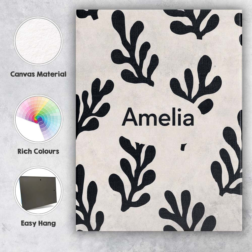 Personalised Name Topographic Contour Lines Black Cream Abstract Custom  Interior Canvas Wall Art Print Decor Picture Ready to Hang