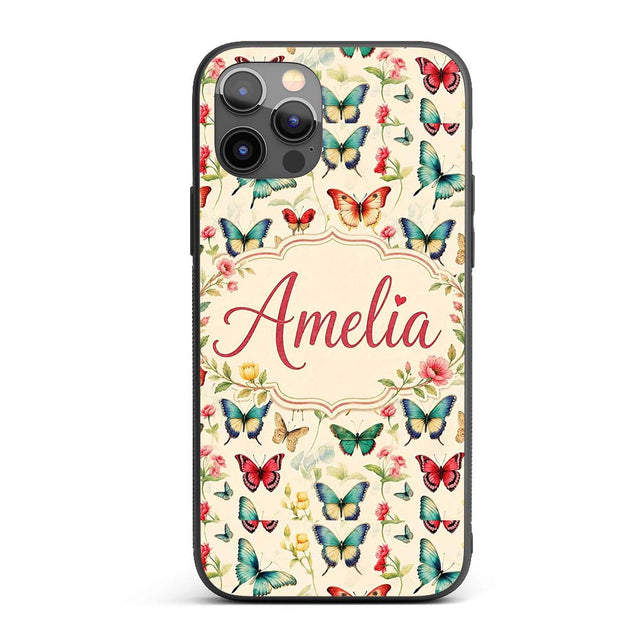Elegant Vintage Butterflies with Floral Garden Custom Name Protective Phone Case Mobile Cover Durable Everyday Smartphone Shock Resistant