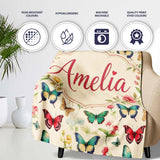 Elegant Vintage Butterflies with Floral Garden Elements Seamless  Personalised Custom Name Super Soft Fleece Blanket Bed Sofa Throw
