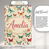 Elegant Vintage Butterflies with Floral Garden Elements Seamless  Personalised Custom Name Super Soft Fleece Blanket Bed Sofa Throw