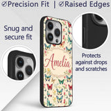 Elegant Vintage Butterflies with Floral Garden Custom Name Protective Phone Case Mobile Cover Durable Everyday Smartphone Shock Resistant