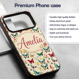 Elegant Vintage Butterflies with Floral Garden Custom Name Protective Phone Case Mobile Cover Durable Everyday Smartphone Shock Resistant