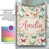 Elegant Vintage Butterflies with Floral Garden Elements Seamless  Personalised Custom Name Super Soft Fleece Blanket Bed Sofa Throw