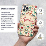 Elegant Vintage Butterflies with Floral Garden Custom Name Protective Phone Case Mobile Cover Durable Everyday Smartphone Shock Resistant