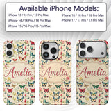 Elegant Vintage Butterflies with Floral Garden Custom Name Protective Phone Case Mobile Cover Durable Everyday Smartphone Shock Resistant
